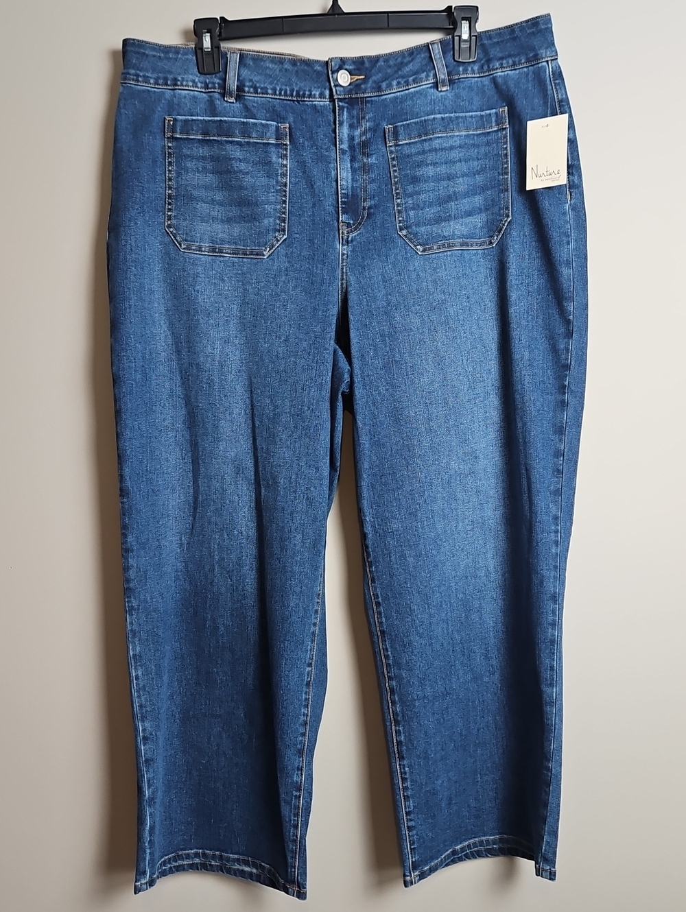 Nurture Front Pocket Wide Leg Denim: Medium Blue Denim: Size- 22WS